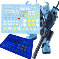 for MG 1/100 MG MS-07B-3 Gouf Custom 1 Piece UV Light-Reactive Pre-Cut Caution Warning Detail up Water Slide Decal 08th MS Team