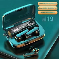 New M19 TWS Bluetooth Headphones 5.3 9D High Fidelity Wireless Headphones Touch IPX7 Waterproof Digital Display Headphones