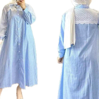 Dress Midi Gaudi Wanita Muslimah Dewasa Matt Katun Salur Mix Brukat Kasual Termurah - Panjang, Blaze
