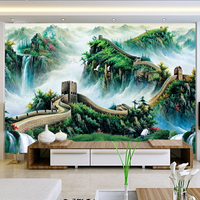 萬里長城水墨畫墻布公司辦公室裝飾3D壁紙酒店會客廳8D電視背景墻