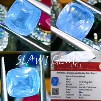 BATU PERMATA NATURAL MAXIXE BERYL CUSHION 3.02 CTS PLUS MEMO