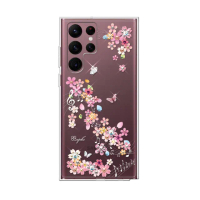 【apbs】Samsung S22 Ultra / S22+ / S22 輕薄軍規防摔水晶彩鑽手機殼(彩櫻蝶舞)