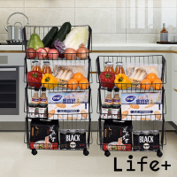Life+ 日式簡約鏤空多功能移動式四層落地廚房水果蔬菜置物架/收納推車/置物架