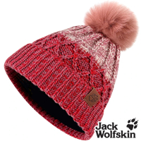 【Jack wolfskin 飛狼】毛球漸層針織紋內刷毛保暖帽 毛帽(紅粉)