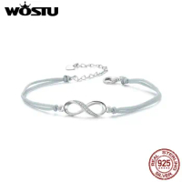 WOSTU 925 Sterling Silver Infinite Love Rope Bracelet Shiny Zircon Heart Link Bracelets Girl DIY Jewelry Daughter family Gift