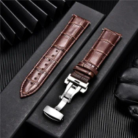 Genuine Leather Watchband with Butterfly Automatic Buckle Watch Band 18mm 20mm 22mm 24mm Replace Men Straps Watch Accessories