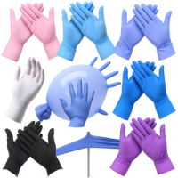 50/100PS Disposable Rubber Latex Nitrile Gloves Oil Resistant Puncture-Proof Pink Gloves for Labor Home Food Dental Use S/M/L/XL