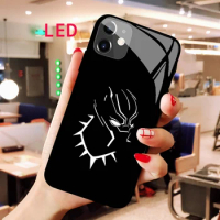 Black Panther Luminous Tempered Glass phone case For Apple iphone 12 11 Pro Max XS mini Acoustic Control Protect LED Cool cover