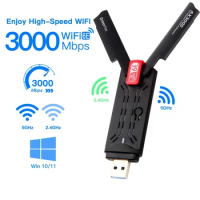 WiFi 6E AX3000 USB 3.0 WiFi Adapter 3000Mbps Tri-Band 2.4G/5G/6GHz Wireless Network Card WiFi6 Dongle Driver Free Win10/11