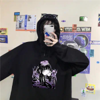 Gothic Anime Girl Hoodies Women Printed Harajuku Punk Oversized Sweatshirts Unisex Hoodie Tops Long Sleeve Clothes Women