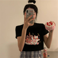 [littledino] Kaos Crop Happy Birthday Beruang Ulang Tahun Kue Lilin Unik Lucu Croptop Bday Lembut Be