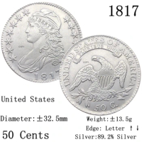 United States Of America 1817 Liberty 50 Cents Half Dollar USA 89.2% Silver Copy Coin Collection Commemorative