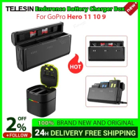 TELESIN Endurence Battery Charger Box For GoPro Hero 12 11 10 9 1750 mAh Battery 3 Slots TF Card Battery Storage Charger Box