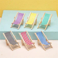 Wooden Lounge Chair for 1/12 Dollhouse Miniature Furniture Folding Stripe Beach Chair Model Mini Home Desktop Decor