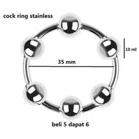 COCKRING BESAR STAINLESS + BOLA GOTRI UNTUK PRIA LELAKI CINCIN LOGAM STAINLESS MANIK-MANIK TAHAN KAR
