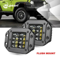 2x 5" Flush Mount LED Work Light Bar Off Road 12V 24V 40W Spot Beam LED Pods Light Bar for Car Truck Atv Jeep Headlight