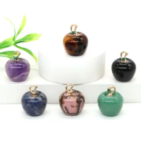 Natural Stone Apple Necklaces Crystal Healing Reiki Rose Quartz Amethyst Tiger Eye Pendant Jewelry Accessories Christmas Gifts
