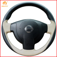 MEWANT Black Beige Leather Car Steering Wheel Cover for Nissan QASHQAI X-Trail NV200 Rogue Interior Accessories Parts