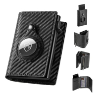 Mens Wallet with Airtag Holder RFID Blocking Wallet Cedit Card Holder Smart Pop Up Wallet Trifold Wallet with ID Window