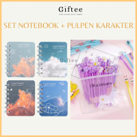 SET NOTEBOOK DAN PULPEN KARAKTER NOTES MINI RING SPIRAL MOTIF CLOUD BUKU CATATAN CATETAN TULIS A7 MI