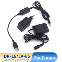 LP-E6 LP-E6N Dummy Battery DR-E6 Coupler Power Bank USB Cable QC3.0 Charger For Canon EOS 60D 70D 5D2 6D 7D 5D Mark II III 5D3