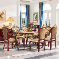 European style dining table chair red sandalwood square table marble table combination dining room square