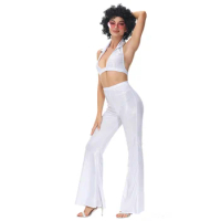 Adult Women Vintage 70s 80s Hippie Costume Music Festival Retro Disco Cosplay Halloween Fancy Dress Top And Pants Suit