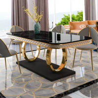 Nordic modern simple marble dining table and chair combination household rectangular living room light luxury dining table