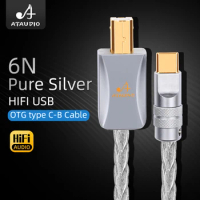 Hifi Pure Silver Usb Cable High Performance Type C to Type B Otg Data Audio Cable For Mobilephone and DAC