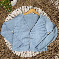 Cardigan V Crop Kancing Kriwil Lengan Panjang Korean Style Rib Premium - Ruffle, Baju Outer Wanita -