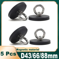 5 Pcs Super Strong Neodymium Magnets Fishing Rubber Coated Lifting Ring D43mm D66mm D88mm Powerful Salvage Fishing Magnet Hooks