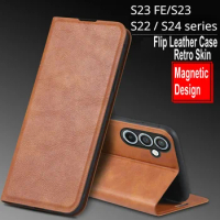 For SAMSUNG Galaxy S23 FE S23FE Retro Skin Luxury Leather Case Flip Magnet Book Cover Galaxy S23 ULTRA S23+ S24 S22 Phone Bags