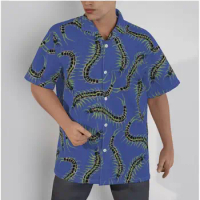 Casual Shirts for Men Centipede Print Beach Short Sleeve Summer Casual Button Up Tops 3D Shirts