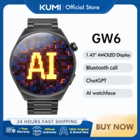 KUMI GW6 1.43" AMOLED screen Always on Displayed Butterfly steel ChatGPT AI assistant smart watch suit for Business people