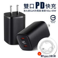 CYKE (贈 雙Type-C PD編織線)40W 氮化鎵GaN快充充電器 PD雙口數顯充電頭 雙TYPE-C孔