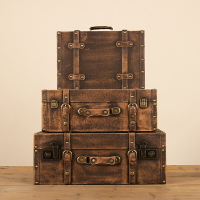 歐式懷舊復古手提箱儲物木箱子衣服收納箱老式皮箱旅行攝影道具箱