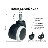 Bánh xe ghế văn phòng cao cấp, bánh xe JIROSHI ghế xoay viền trắng