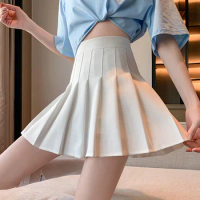 Girls Women High Waisted Pleated Skirt Plain A-line Mini Skirt Skater Tennis School Uniform Skirts Lining Shorts