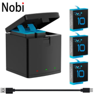 Nobi Battery 1800 mAh For GoPro Hero 10 3 Way LED Light Battery Fast Charger Box TF Card Storage For GoPro Hero 9 Accessories