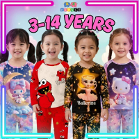 Kidsco Piyama Panjang Lengan Anak Perempuan Set Jersey Baju Tidur Kanak-Kanak 3-14 Tahun Bahan Polye