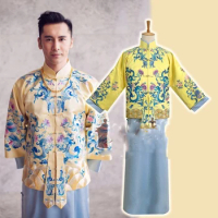 Zhang LunShuo Groom Delicate Embroidery Traditional Chinese Wedding Hanfu Republican Period Groom Male Wedding Hanfu Rich Man
