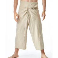2023 Linen Summer Thai Fisherman Wrap Pants Cotton Men Women Loose Yoga Medieval Japanese Samurai Pants Unisex Kimono Trousers