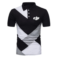 2023 Summer Men's Splicing Polo Shirt Dji Professional Pilot Printed Luxury Turndown Collar Button Short Sleeve Lapel T-shirt