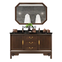New Chinese Style Solid Wood Bathroom Cabinet Double Basin Washstand Wash Basin Bathroom Floor Wash Basin Cabinet