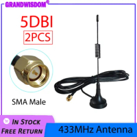 2pcs 5dbi 433Mhz Antenna 433 MHz antena GSM SMA Male Connector with Magnetic base IOT Ham Radio Signal Booster Wireless Repeater