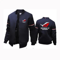 2024 Spring Autumn Men's ROG Republic Of Gamers Logo Print Round Neck Long Sleeve Zip Outwear Popular Solid Color Flight Jacket