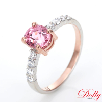 【DOLLY】1克拉 18K金天然粉紅尖晶石鑽石戒指(005)