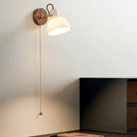 Creative LED Small Wall Lamp Nanyang Style Modern Minimalist Bedroom Bedside Study Lamp Living Room Walnut Wall Lamp