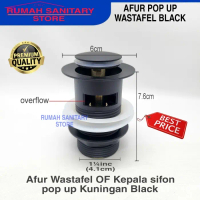 promo Afur Wastafel BLACK Kepala Sifon OF Pop Up Pencet Kuningan Hitam