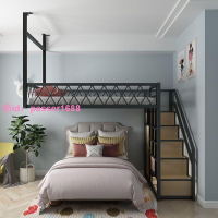省空間高架床公寓吊床小戶型閣樓床鐵藝上床下桌下空單上層雙人床